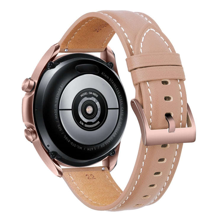 For Samsung Galaxy Watch3 45mm Leather Silver Buckle Watch Band(Pink)