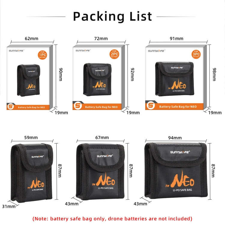 For DJI Neo Sunnylife Battery Explosion-proof Safe Bag Protective Li-Po Safe Bag(For 1pc Battery)