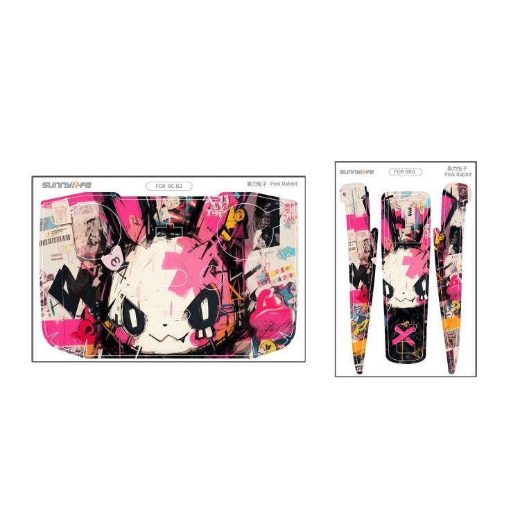 For DJI Neo Drone Body Remote Control Protective Sticker(Pink Rabbit)