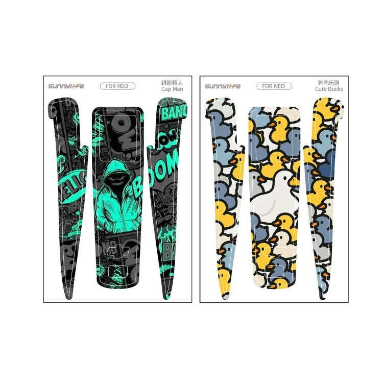 For DJI Neo 2pcs Combo Drone Body Protective Stickers(Green Hat Man + Cute Ducks)