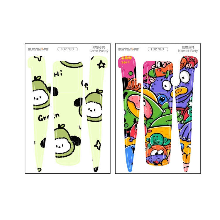 For DJI Neo 2pcs Combo Drone Body Protective Stickers(Green Puppy + Monster Party)