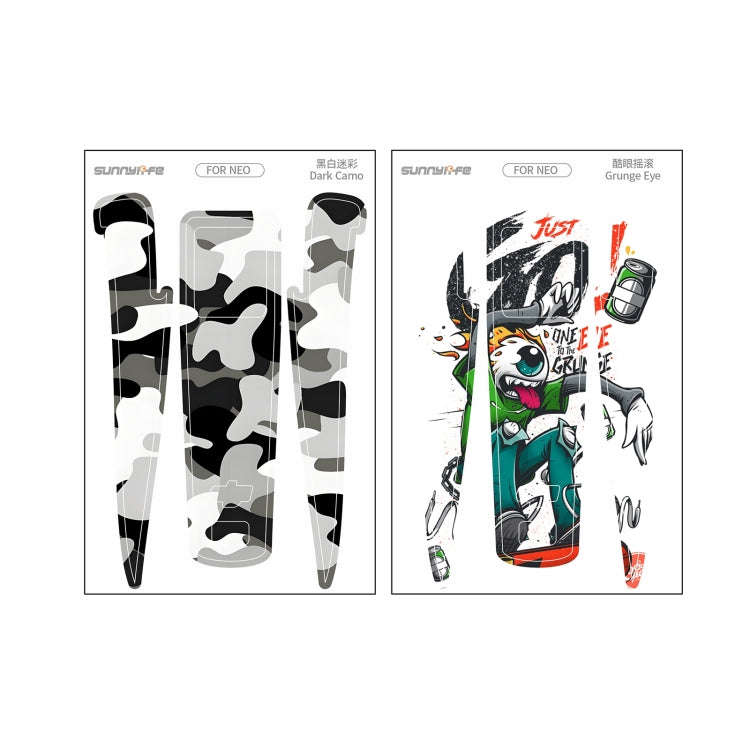 For DJI Neo 2pcs Combo Drone Body Protective Stickers(Dark Camo + Grunge Eyes)