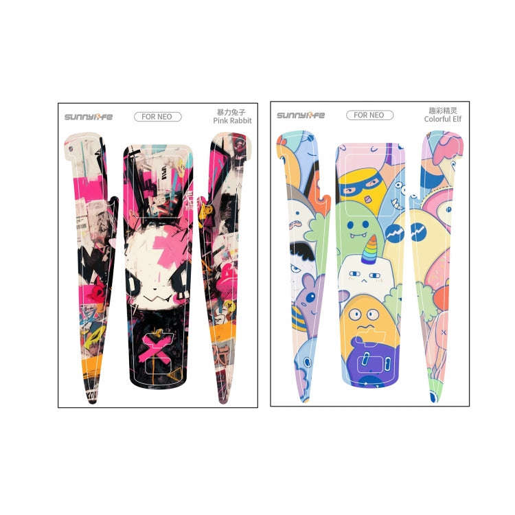 For DJI Neo 2pcs Combo Drone Body Protective Stickers(Pink Rabbit + Colorful Elf)
