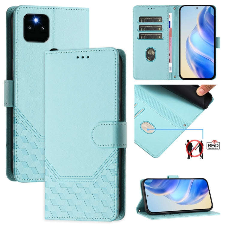 For Google Pixel 5a 5G Honeycomb Embossing RFID Leather Phone Case(Mint Green)