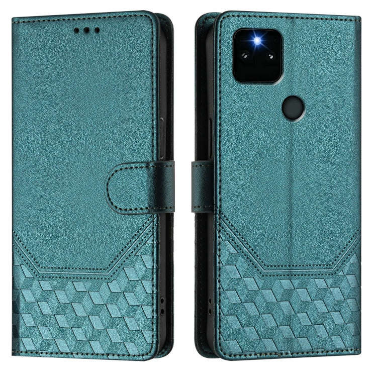 For Google Pixel 5a 5G Honeycomb Embossing RFID Leather Phone Case(Peacock Green)