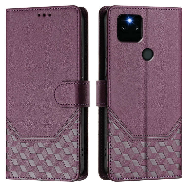 For Google Pixel 5a 5G Honeycomb Embossing RFID Leather Phone Case(Violet)