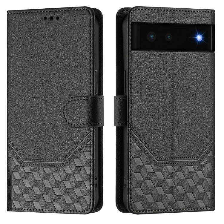 For Google Pixel 6 Honeycomb Embossing RFID Leather Phone Case(Black)