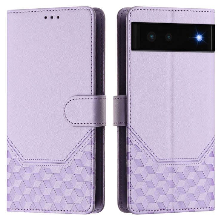 For Google Pixel 6 Honeycomb Embossing RFID Leather Phone Case(Light Purple)