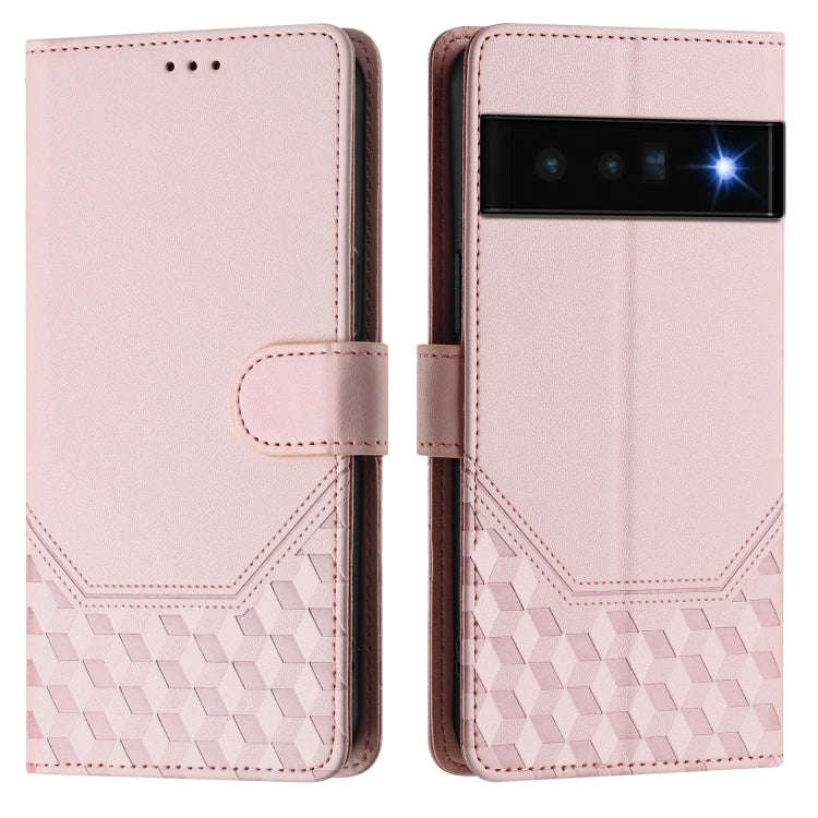 For Google Pixel 6 Pro Honeycomb Embossing RFID Leather Phone Case(Pink)