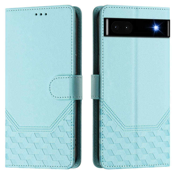For Google Pixel 6a Honeycomb Embossing RFID Leather Phone Case(Mint Green)