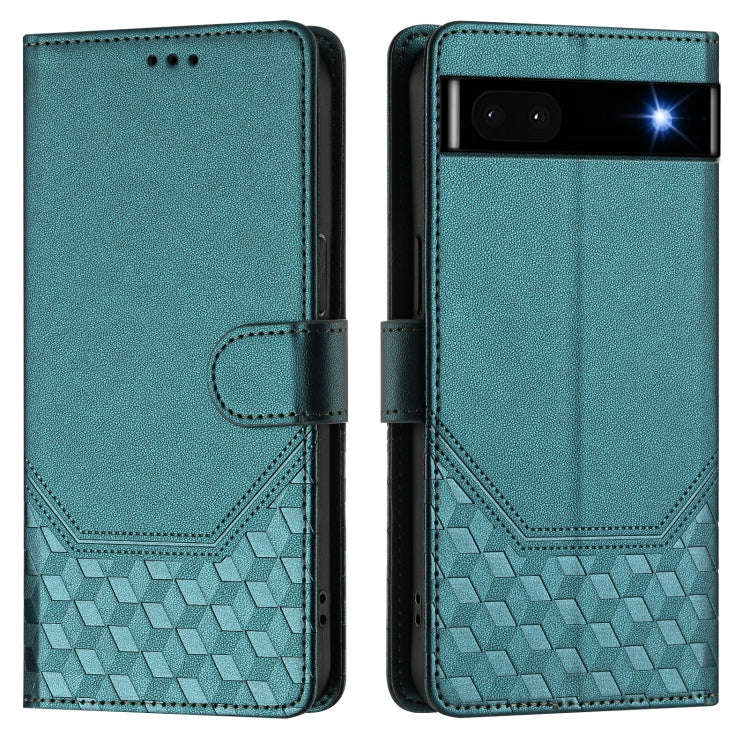 For Google Pixel 6a Honeycomb Embossing RFID Leather Phone Case(Peacock Green)