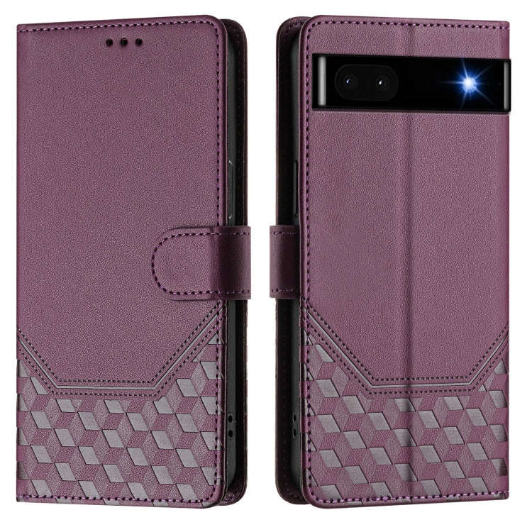 For Google Pixel 6a Honeycomb Embossing RFID Leather Phone Case(Violet)