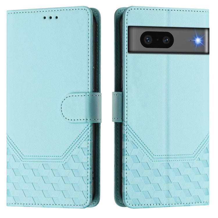 For Google Pixel 7 Honeycomb Embossing RFID Leather Phone Case(Mint Green)