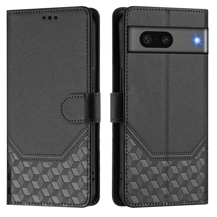 For Google Pixel 7 Honeycomb Embossing RFID Leather Phone Case(Black)