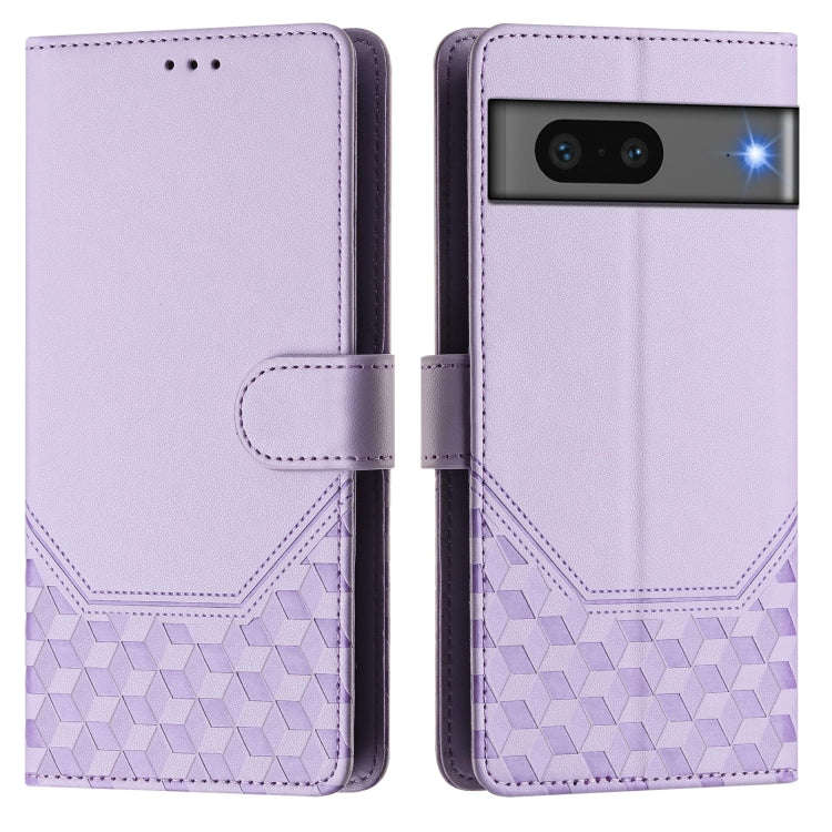 For Google Pixel 7 Honeycomb Embossing RFID Leather Phone Case(Light Purple)
