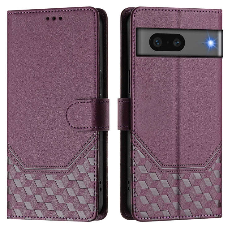 For Google Pixel 7 Honeycomb Embossing RFID Leather Phone Case(Violet)