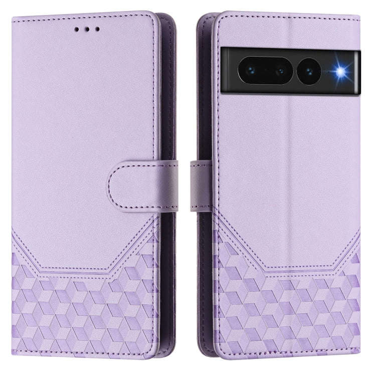 For Google Pixel 7 Pro Honeycomb Embossing RFID Leather Phone Case(Light Purple)