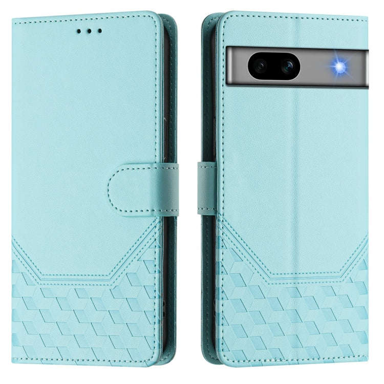 For Google Pixel 7a Honeycomb Embossing RFID Leather Phone Case(Mint Green)