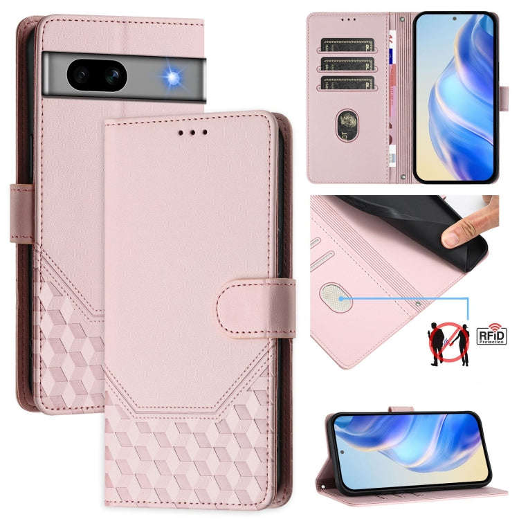 For Google Pixel 7a Honeycomb Embossing RFID Leather Phone Case(Pink)