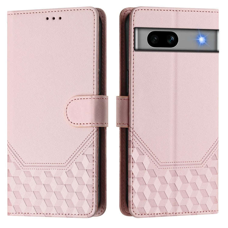 For Google Pixel 7a Honeycomb Embossing RFID Leather Phone Case(Pink)