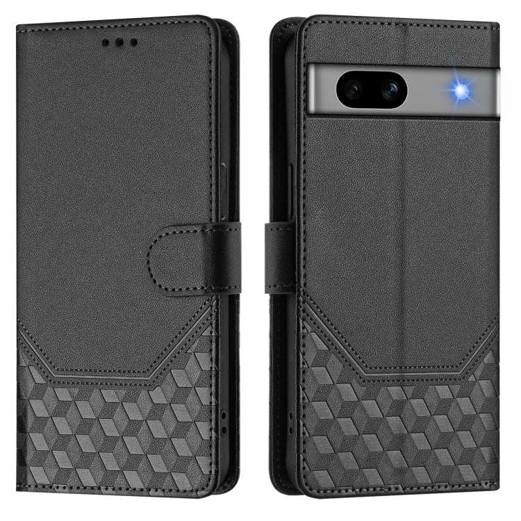 For Google Pixel 7a Honeycomb Embossing RFID Leather Phone Case(Black)