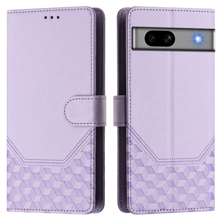 For Google Pixel 7a Honeycomb Embossing RFID Leather Phone Case(Light Purple)
