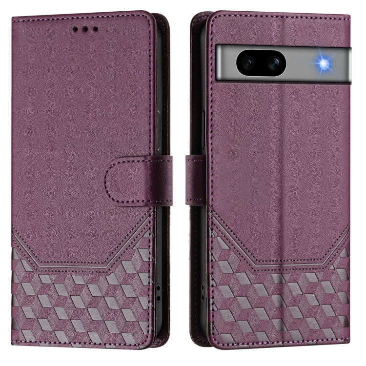 For Google Pixel 7a Honeycomb Embossing RFID Leather Phone Case(Violet)