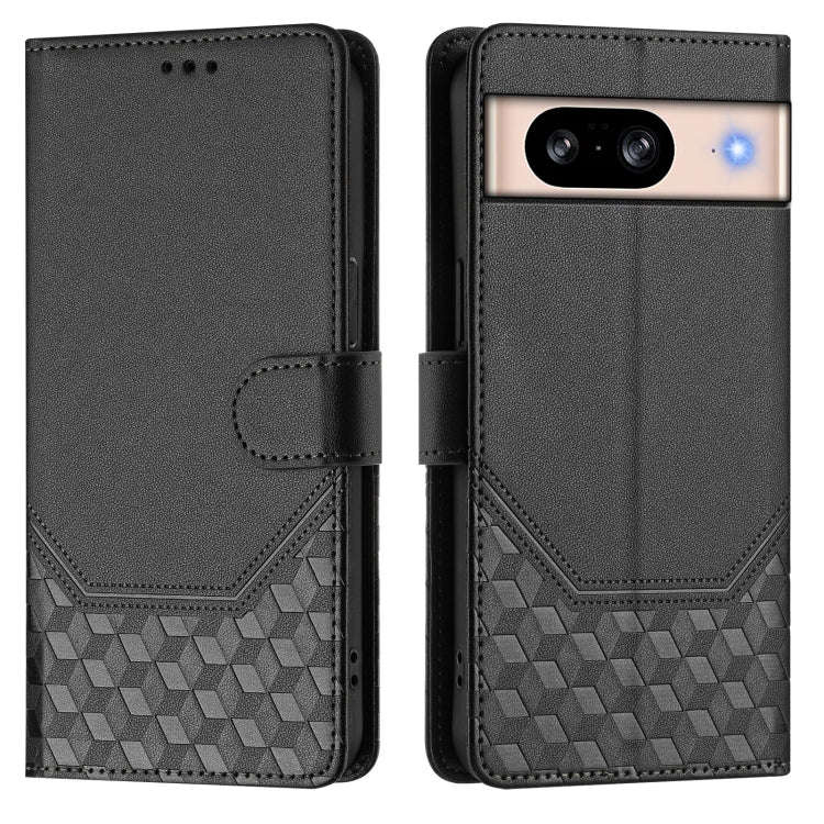 For Google Pixel 8 Honeycomb Embossing RFID Leather Phone Case(Black)