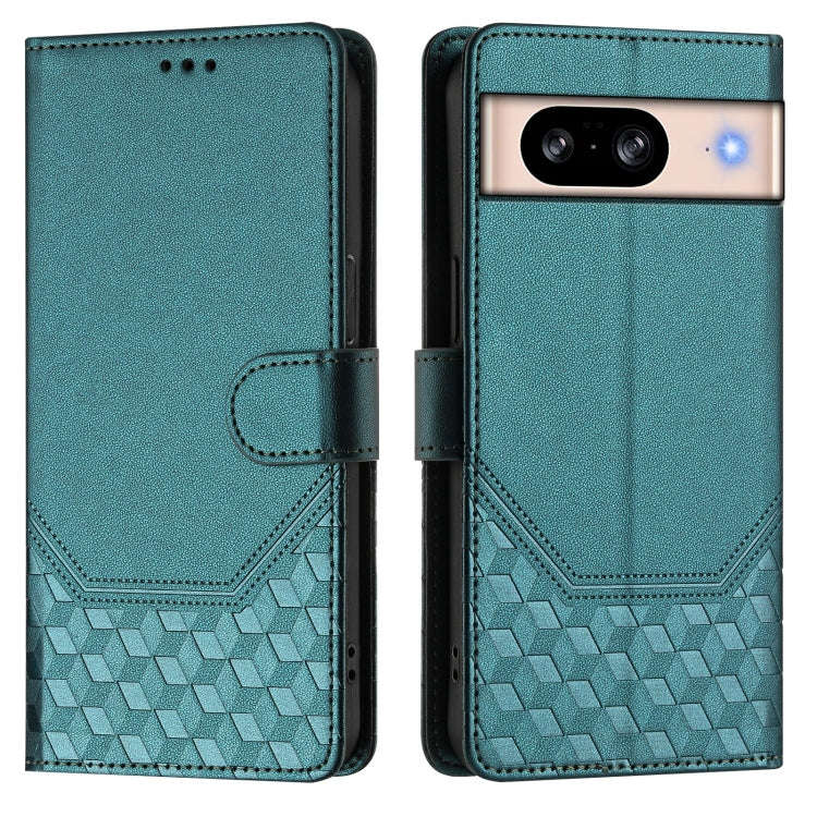 For Google Pixel 8 Honeycomb Embossing RFID Leather Phone Case(Peacock Green)