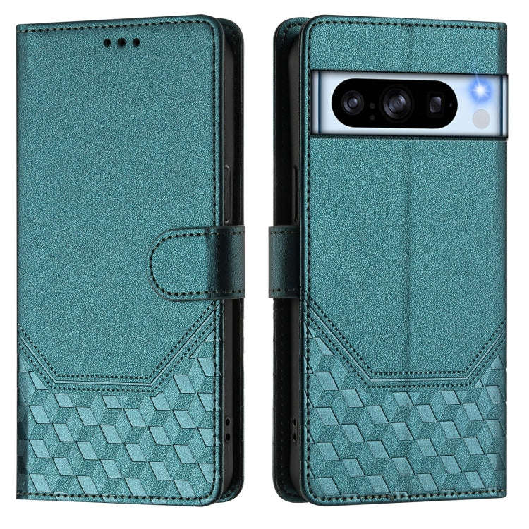 For Google Pixel 8 Pro Honeycomb Embossing RFID Leather Phone Case(Peacock Green)