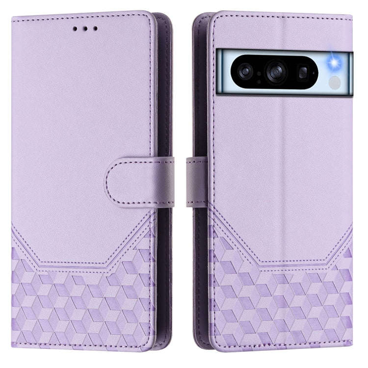For Google Pixel 8 Pro Honeycomb Embossing RFID Leather Phone Case(Light Purple)