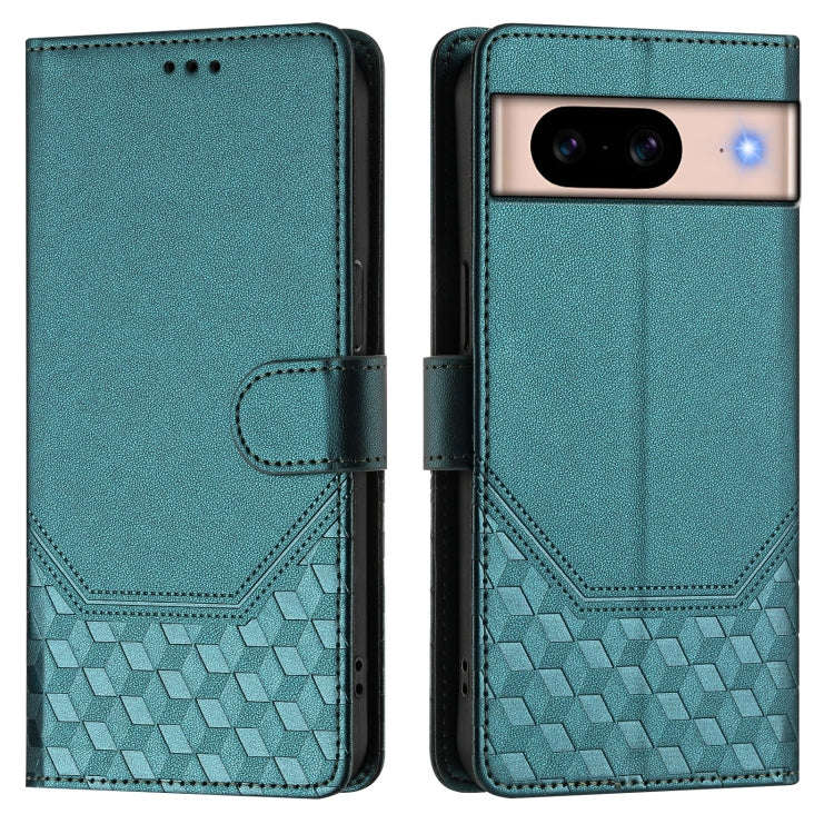 For Google Pixel 8a Honeycomb Embossing RFID Leather Phone Case(Peacock Green)