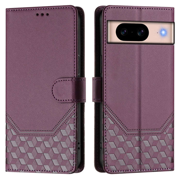 For Google Pixel 8a Honeycomb Embossing RFID Leather Phone Case(Violet)