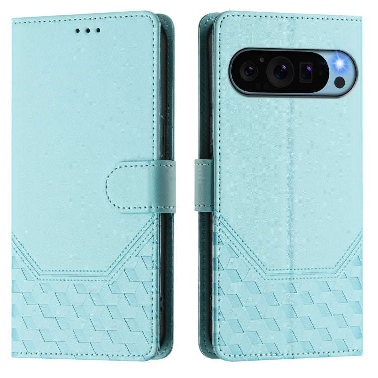 For Google Pixel 9 Pro XL Honeycomb Embossing RFID Leather Phone Case(Mint Green)