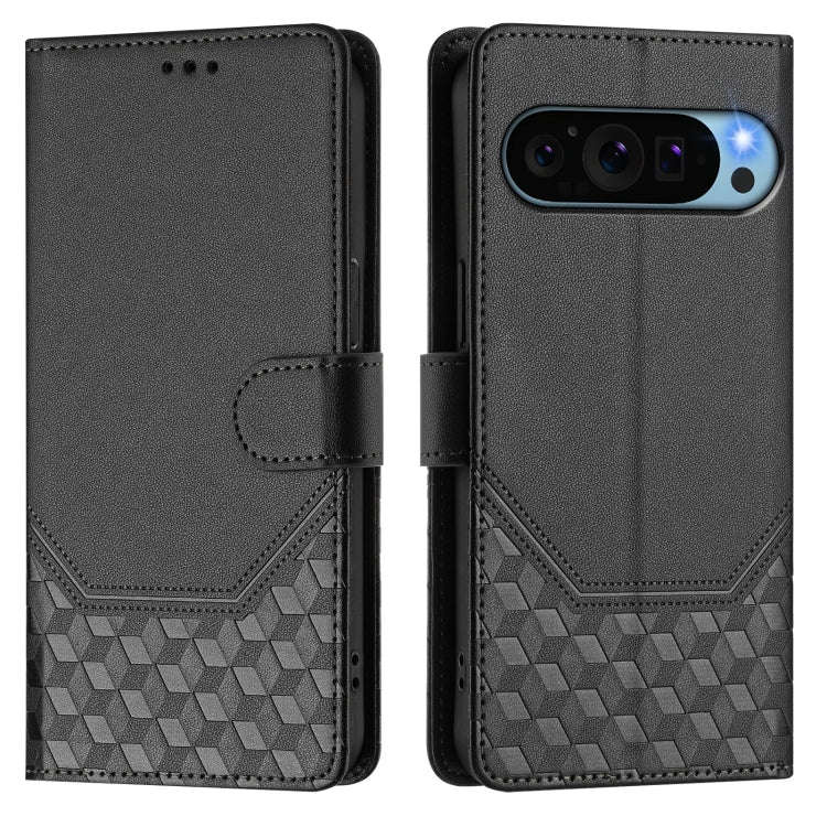 For Google Pixel 9 Pro XL Honeycomb Embossing RFID Leather Phone Case(Black)