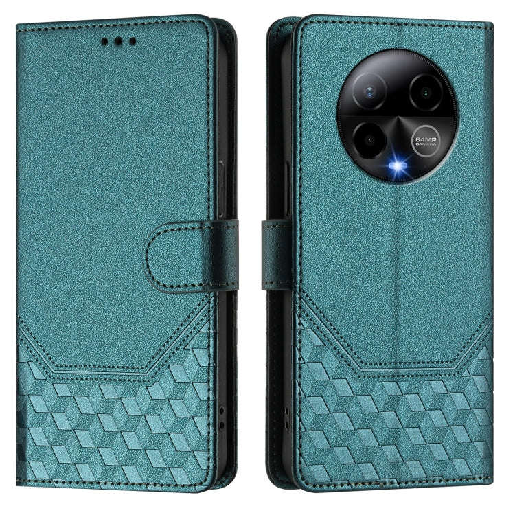 For BLU Bold K50 Honeycomb Embossing RFID Leather Phone Case(Peacock Green)