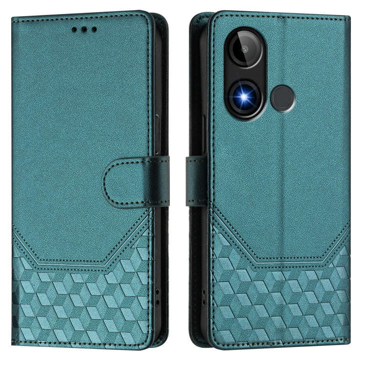 For BLU C9 Honeycomb Embossing RFID Leather Phone Case(Peacock Green)