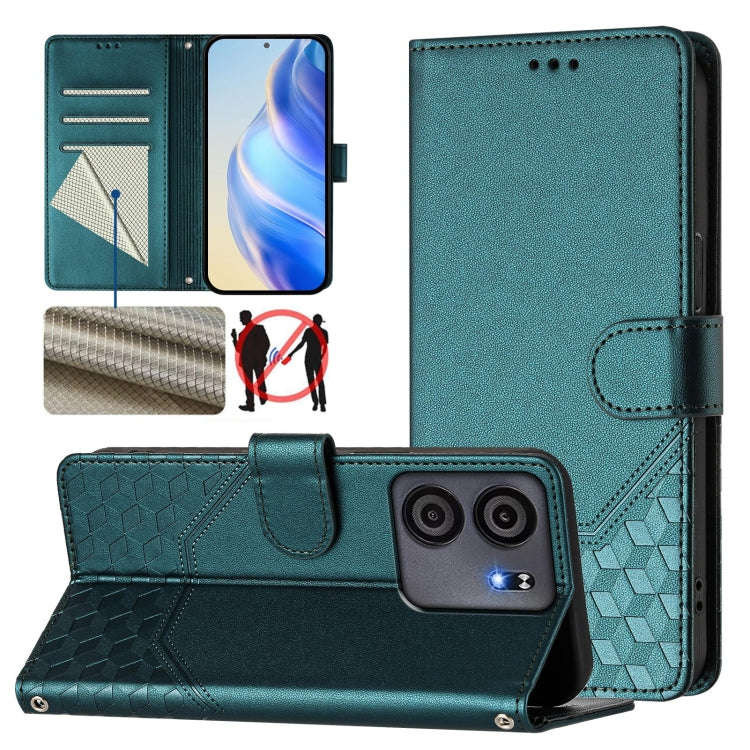 For BLU View 5 Honeycomb Embossing RFID Leather Phone Case(Peacock Green)