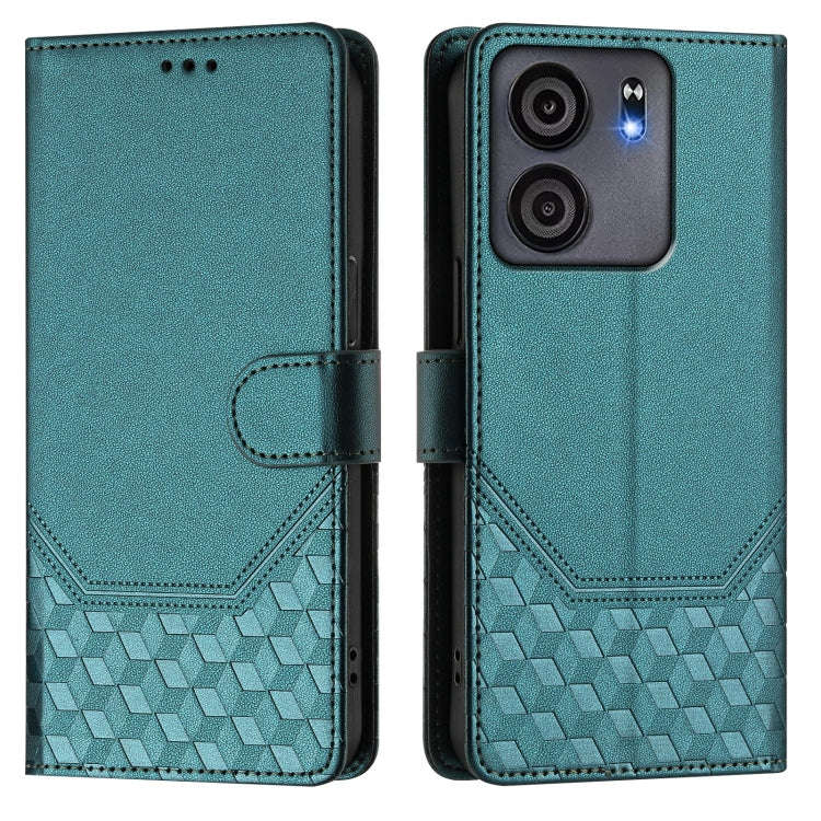 For BLU View 5 Honeycomb Embossing RFID Leather Phone Case(Peacock Green)