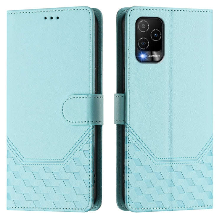 For BLU View 5 Pro Honeycomb Embossing RFID Leather Phone Case(Mint Green)
