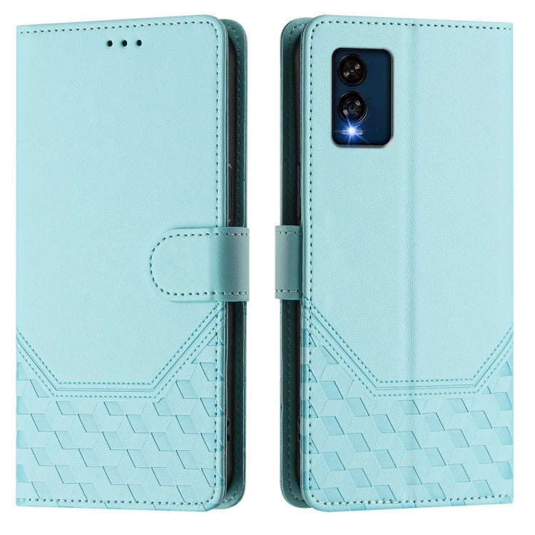 For BLU View Speed Honeycomb Embossing RFID Leather Phone Case(Mint Green)