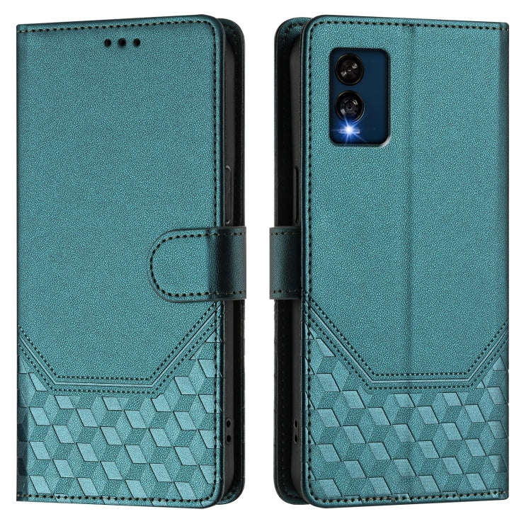 For BLU View Speed Honeycomb Embossing RFID Leather Phone Case(Peacock Green)