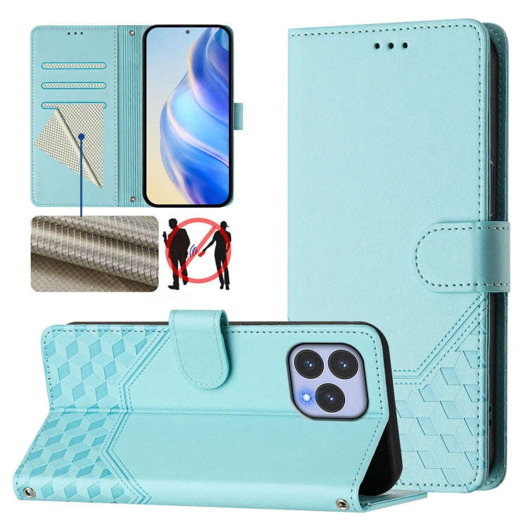 For Wiko T60 Honeycomb Embossing RFID Leather Phone Case(Mint Green)