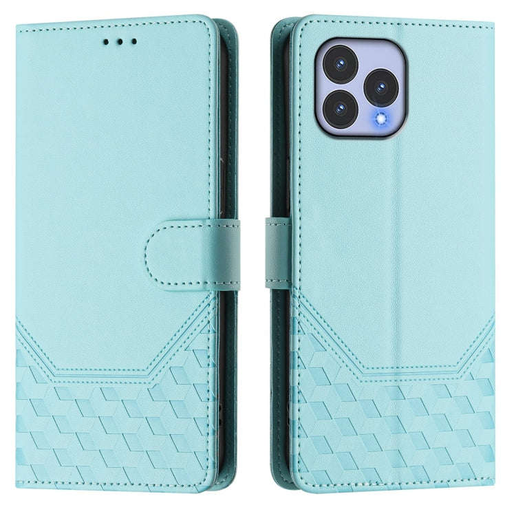 For Wiko T60 Honeycomb Embossing RFID Leather Phone Case(Mint Green)