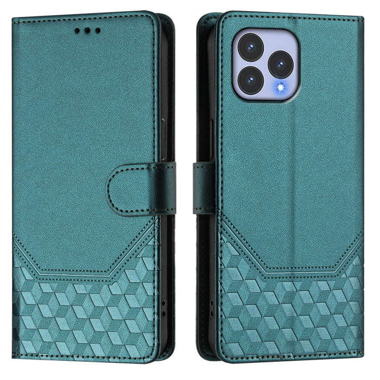 For Wiko T60 Honeycomb Embossing RFID Leather Phone Case(Peacock Green)
