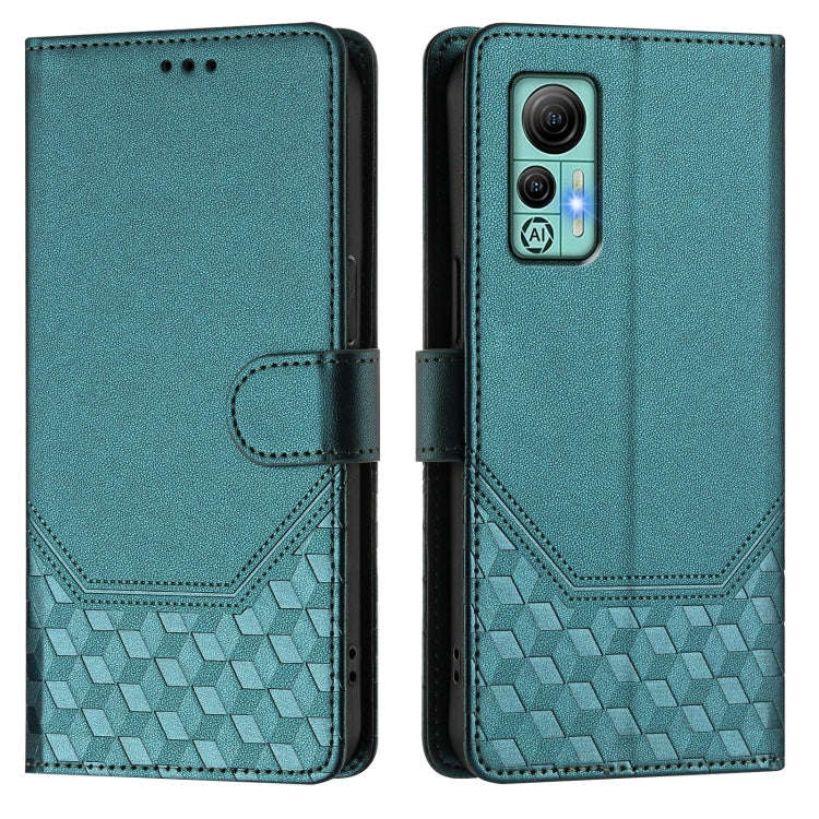 For Ulefone Note 14 Honeycomb Embossing RFID Leather Phone Case(Peacock Green)