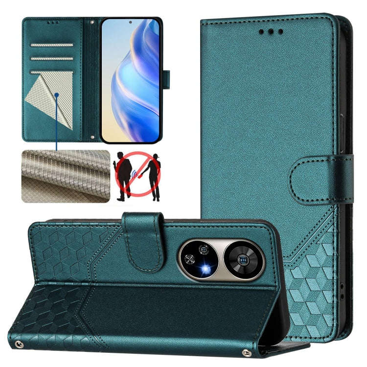 For Ulefone Note 17 Pro Honeycomb Embossing RFID Leather Phone Case(Peacock Green)