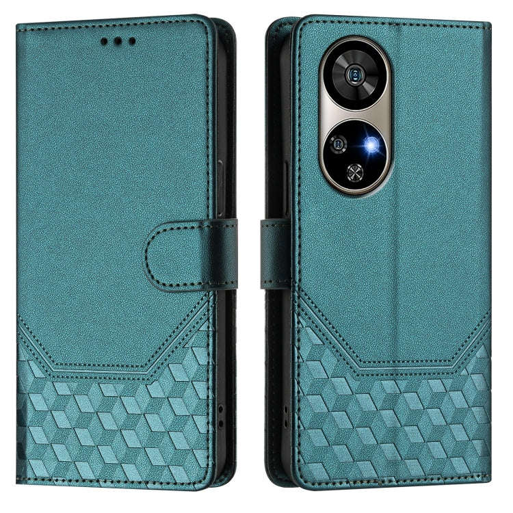 For Ulefone Note 17 Pro Honeycomb Embossing RFID Leather Phone Case(Peacock Green)