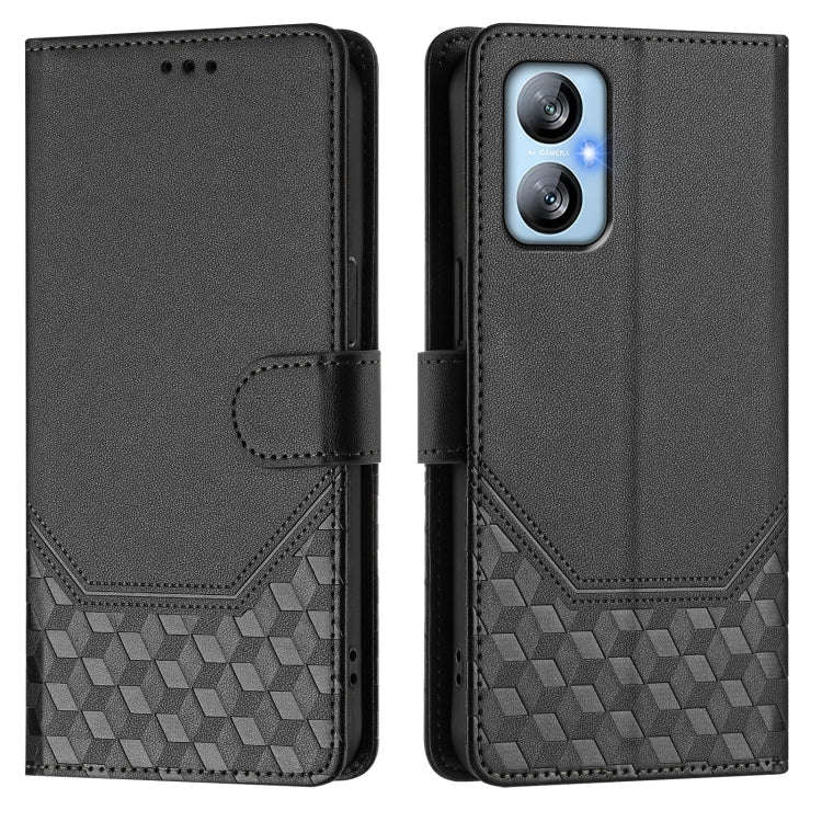 For Blackview A52 / A52 Pro Honeycomb Embossing RFID Leather Phone Case(Black)