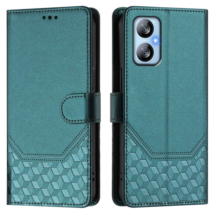 For Blackview A52 / A52 Pro Honeycomb Embossing RFID Leather Phone Case(Peacock Green)
